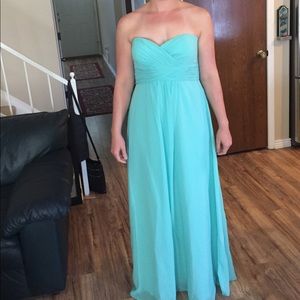Mint strapless bridesmaid dress